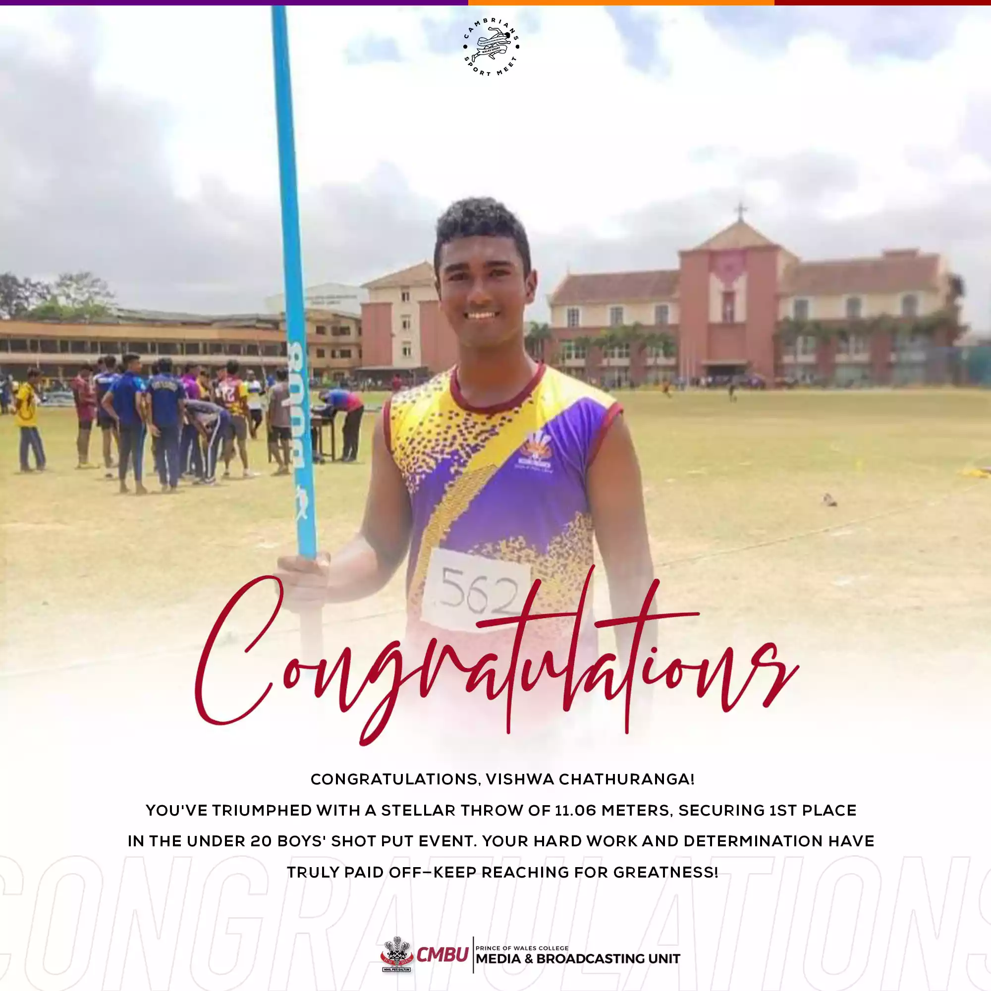 Vishwa Chathuranga Wins 1st Place in Under 20 Shot Put Event