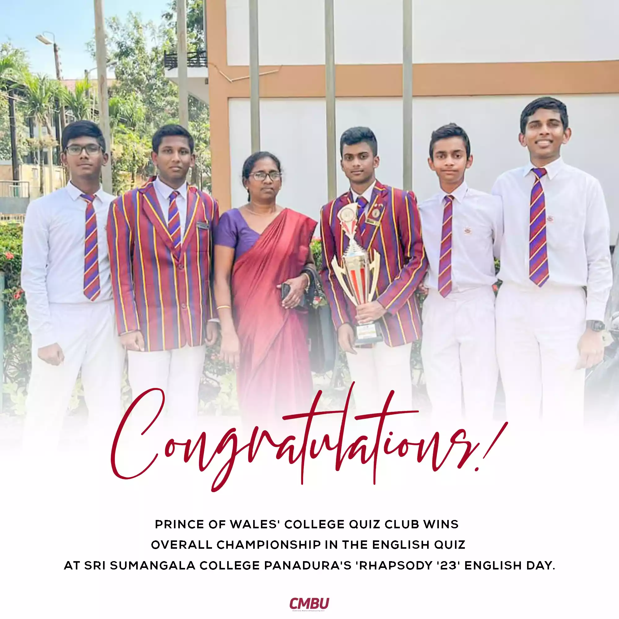 Prince of Wales' College Quiz Club Secures Victory at Sri Sumangala College's Rhapsody '23 English Day Quiz Championship