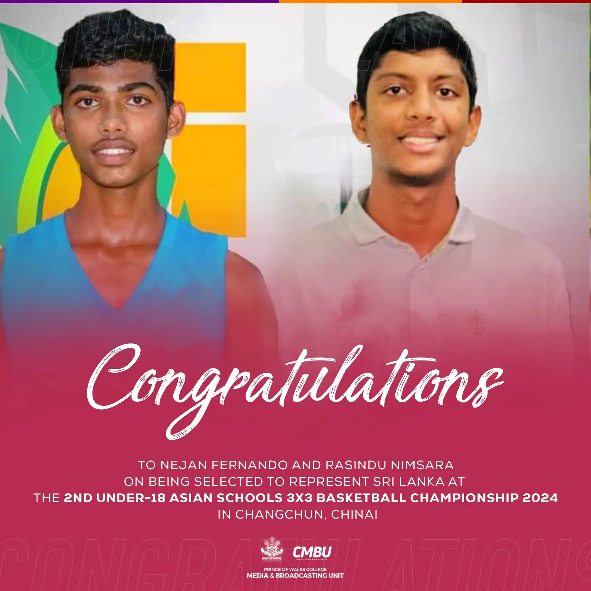 Nejan Fernando and Rasindu Nimsara to Represent Sri Lanka at 2nd Under-18 Asian Schools 3x3 Basketball Championship 2024