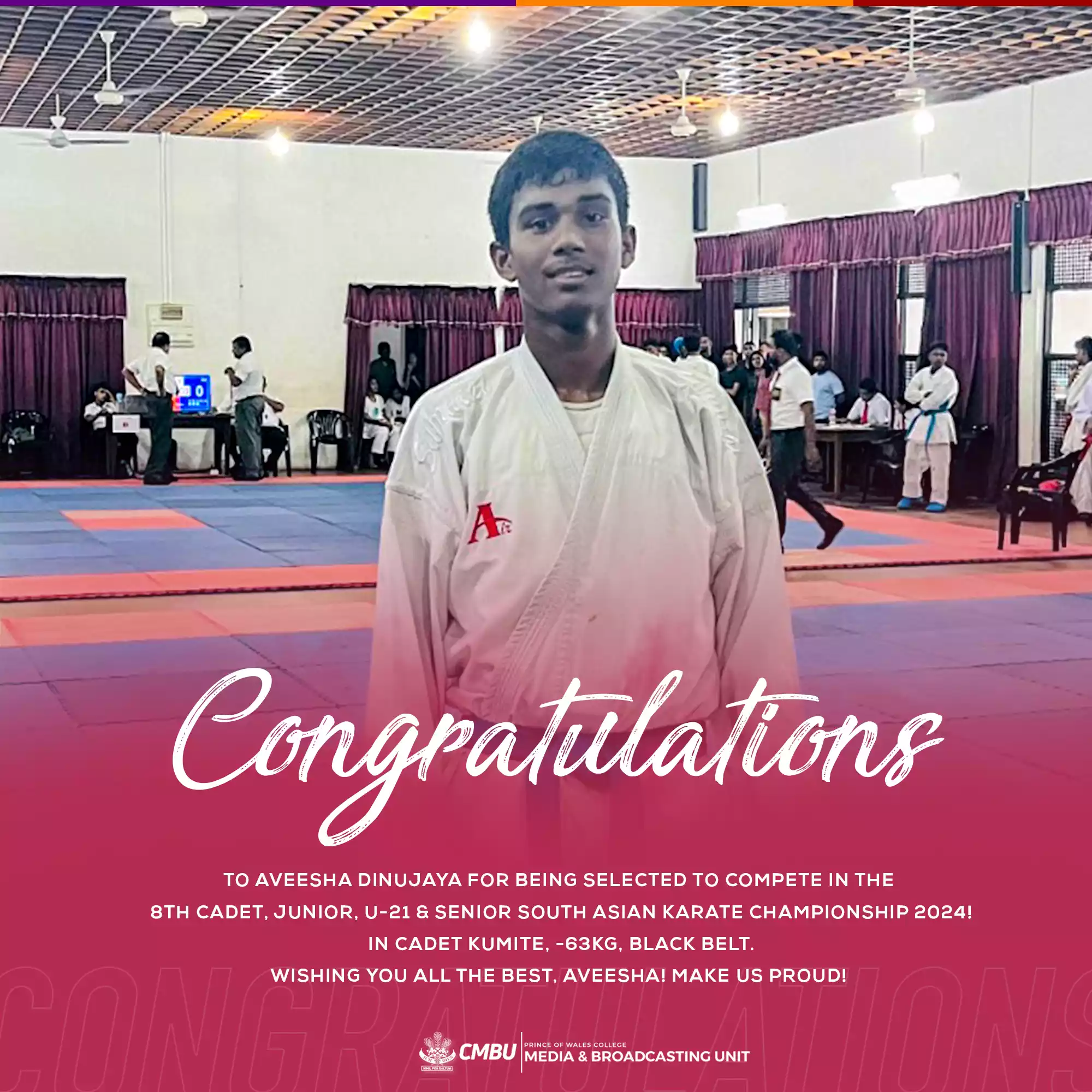 Aveesha Dinujaya Selected for South Asian Karate Championship 2024