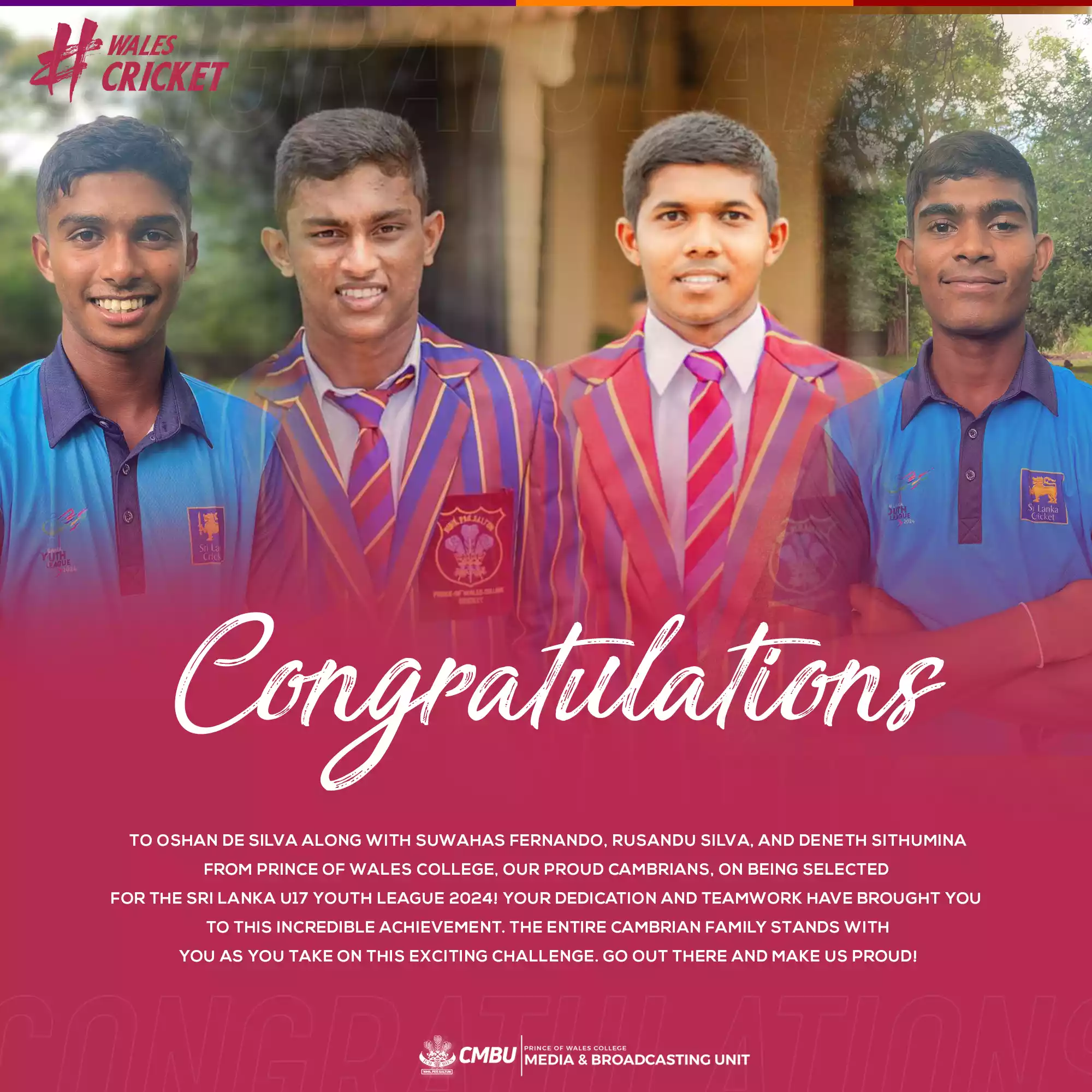 Cambrians Selected for Sri Lanka U17 Youth League 2024