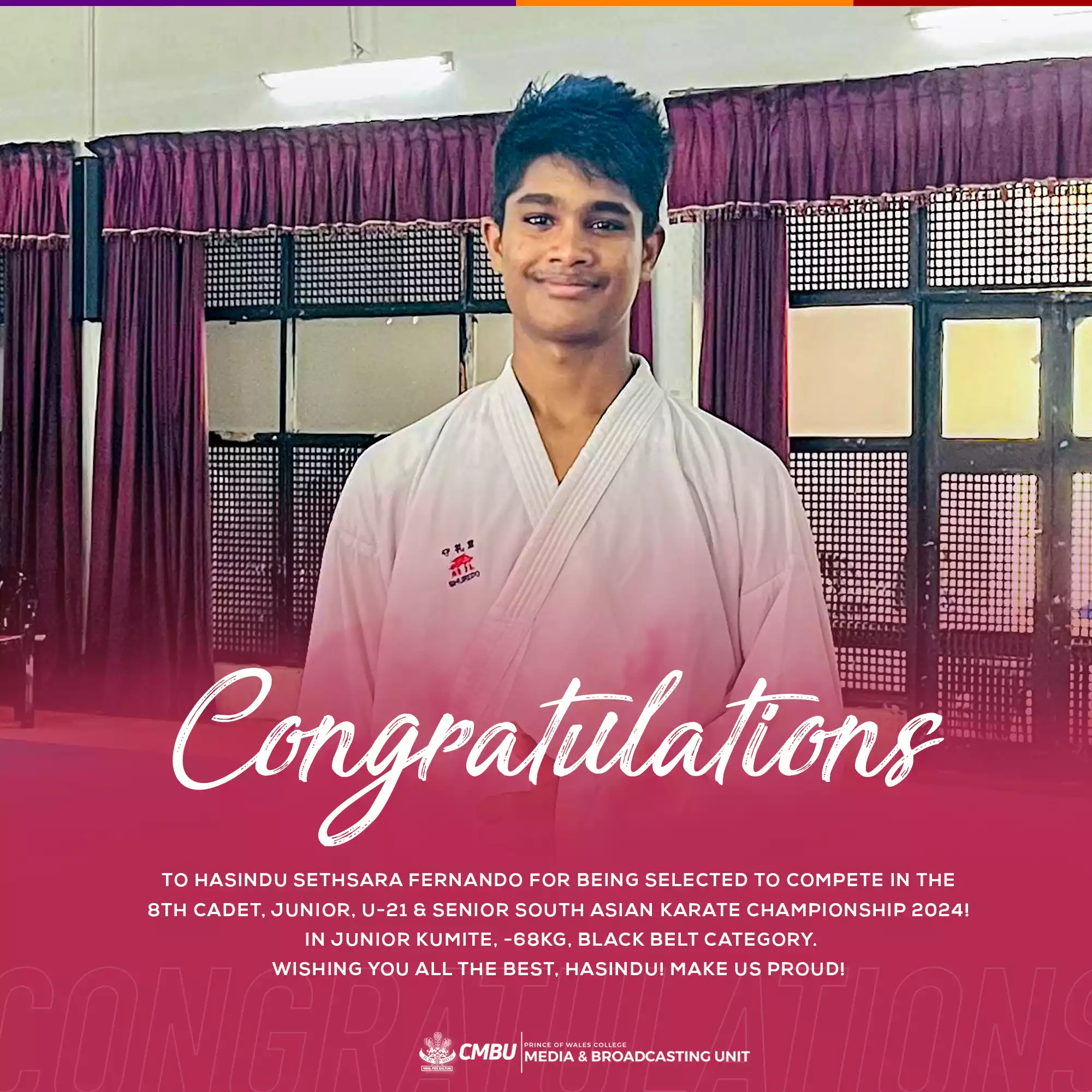 Hasindu Sethsara Fernando to Compete in South Asian Karate Championship 2024