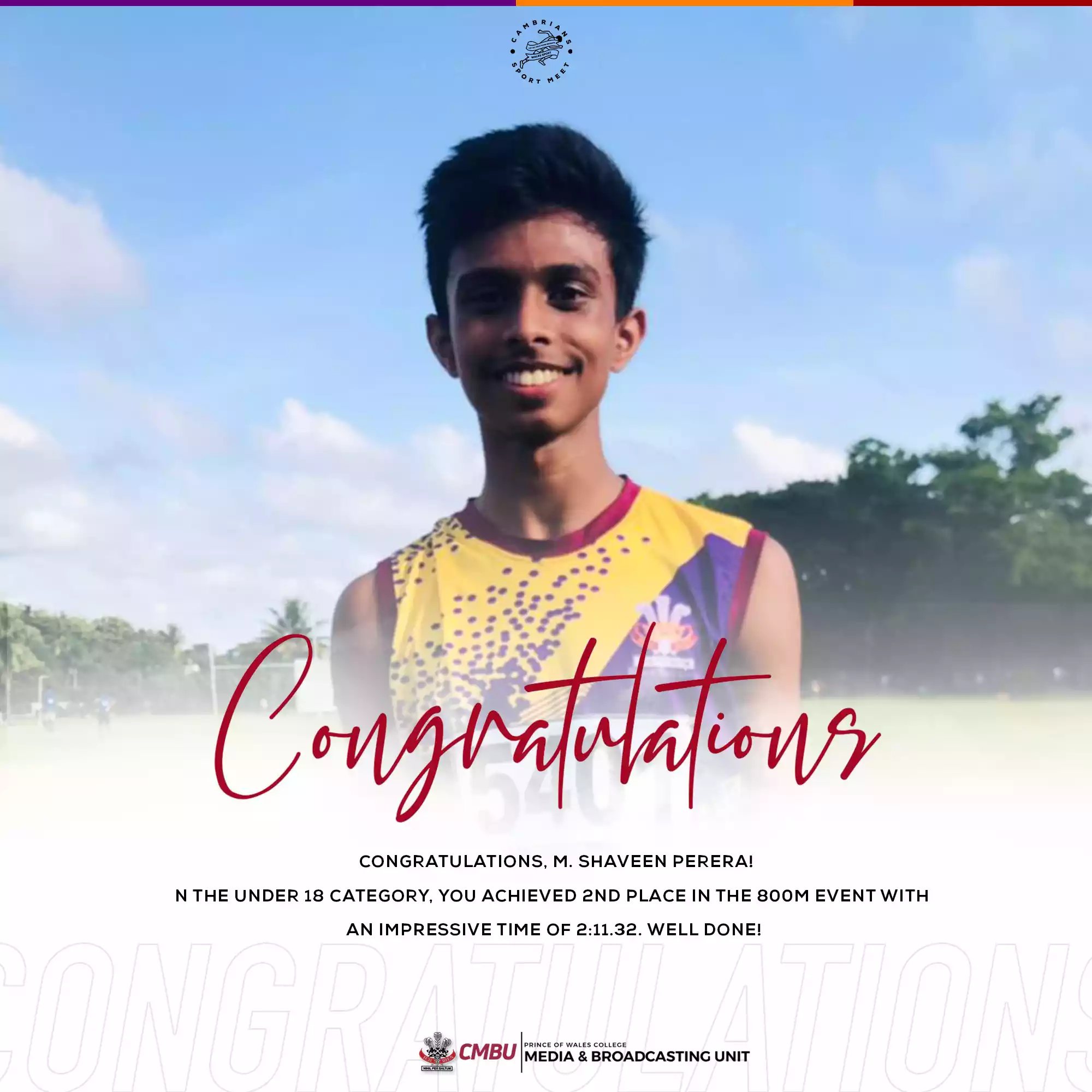 M. Shaveen Perera Shines in Under 18 800m Event