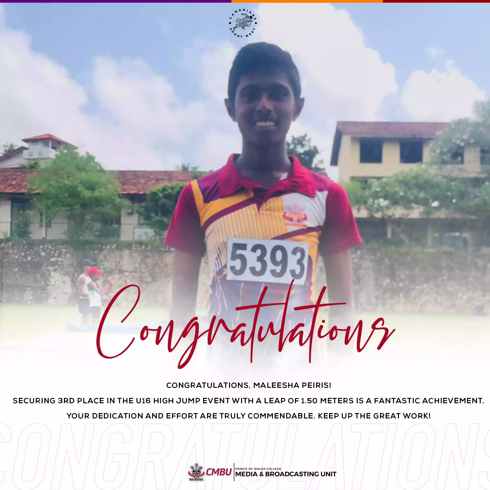 Maleesha Peiris Secures 3rd Place in U16 High Jump Event