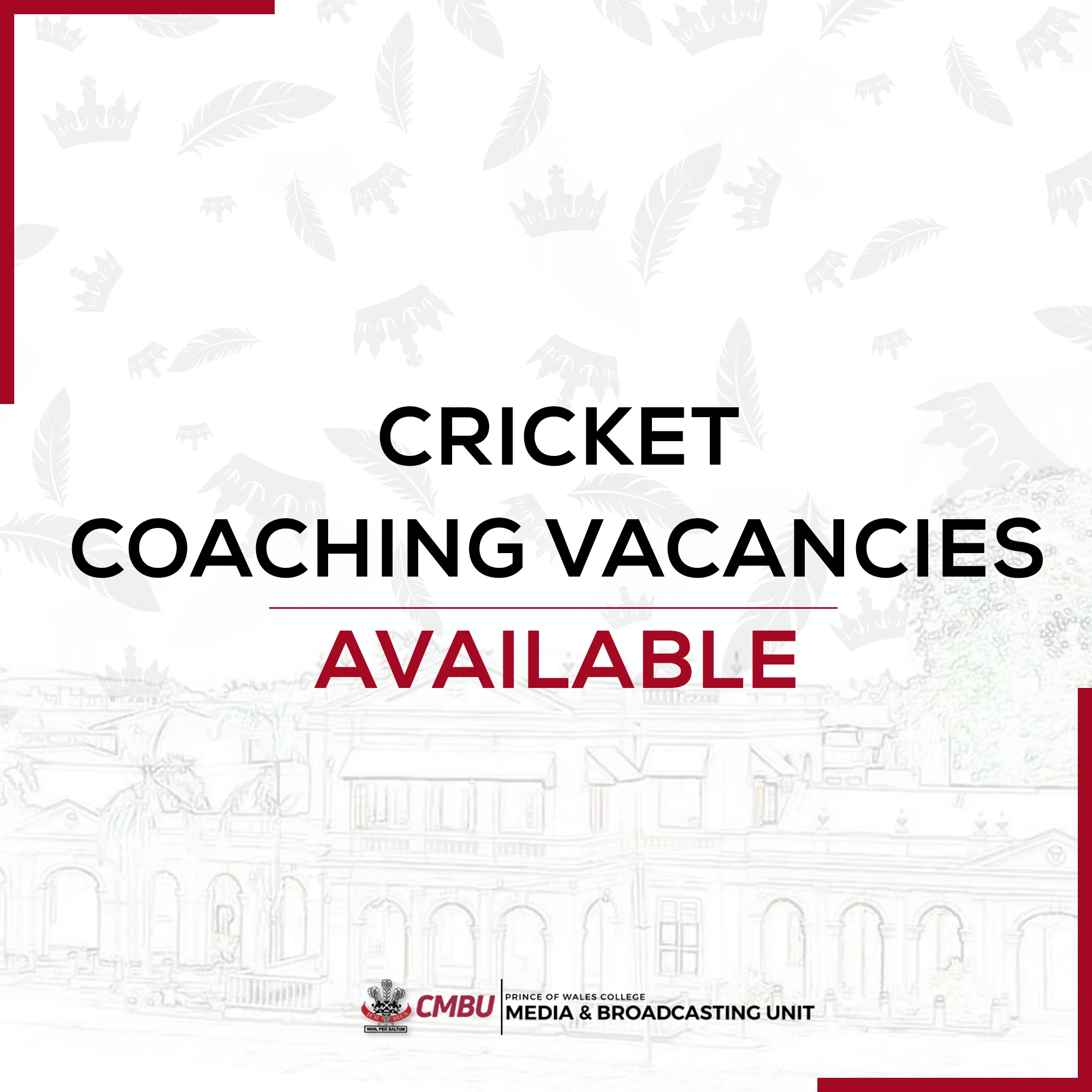 We are looking for Energetic Persons for Our Cricket Coaching Staff